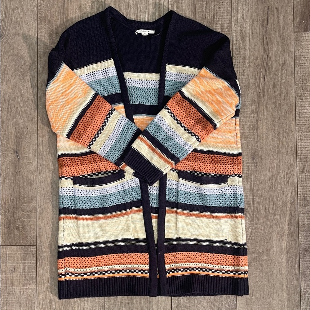 O’Neill Striped Multicolor Open-Front Oversized Knit Cardigan